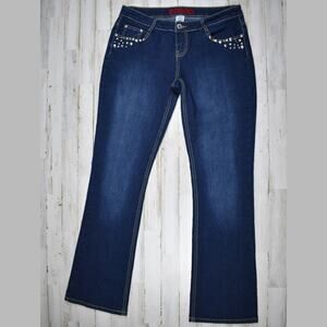 Y2K vintage bongo low rise dark blue wash denim jeans rhinestones studs size 11